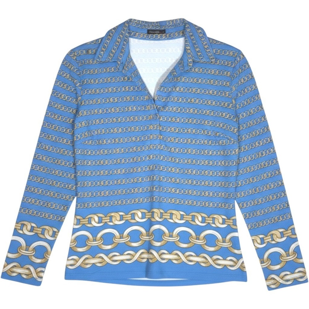 J Mclaughlin Classic Chain Print collared Pull over to blouse sz S